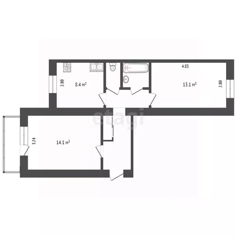 2-к кв. Ямало-Ненецкий АО, Ноябрьск Привокзальная ул., 1 (48.4 м) - Фото 1