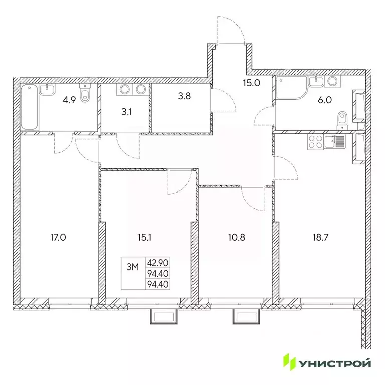 3-к кв. Свердловская область, Екатеринбург Вторчермет жилрайон,  (94.4 ... - Фото 0