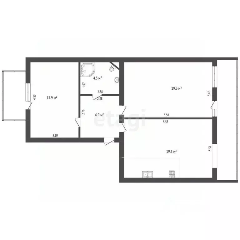 2-к кв. Севастополь ул. Вакуленчука, 53/14 (65.3 м) - Фото 2