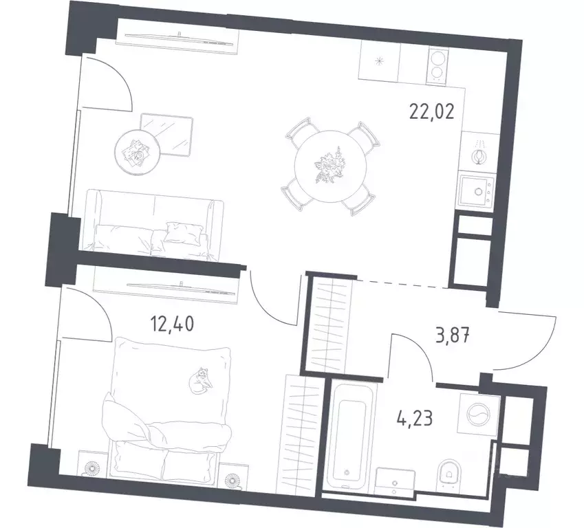1-к кв. Москва Квартал на воде жилой комплекс, к5 (42.52 м) - Фото 1