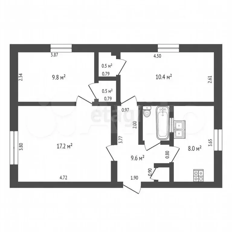 3-к. квартира, 53,4 м, 1/2 эт. - Фото 0