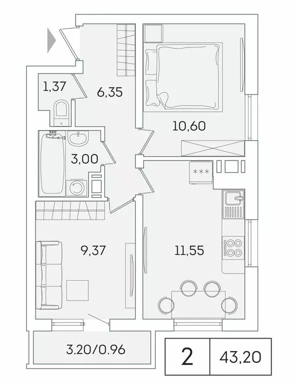 2-комнатная квартира: Мурино, Екатерининская улица, 11 (42.7 м) - Фото 0