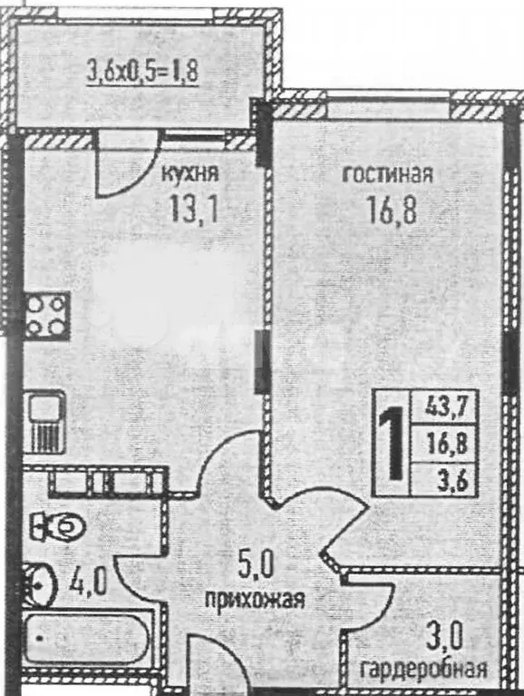 1-к. квартира, 45,5 м, 2/6 эт. - Фото 0