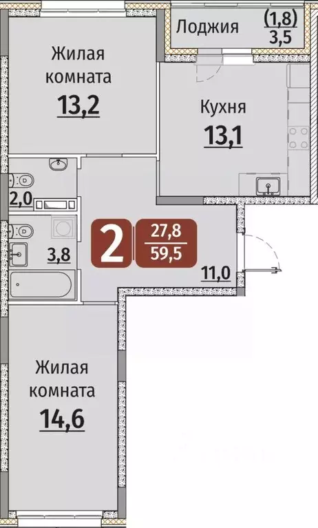 2-к кв. Чувашия, Чебоксары ул. Энергетиков, поз8 (61.25 м) - Фото 1
