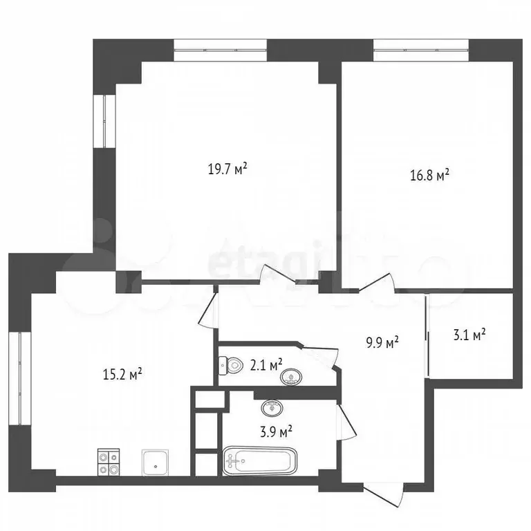 2-к. квартира, 71 м, 1/16 эт. - Фото 0