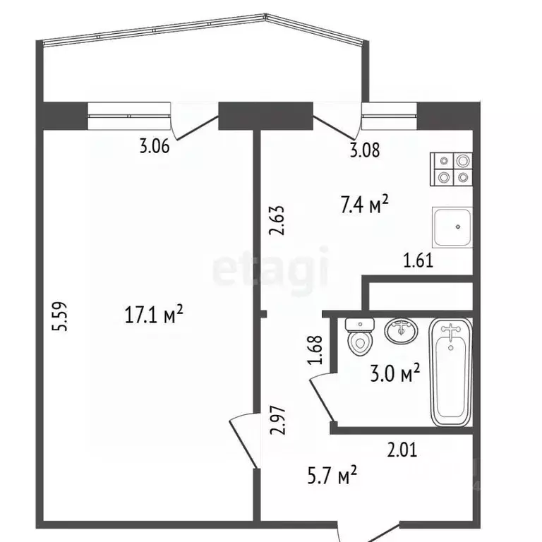 1-к кв. Крым, с. Ленинское ул. Ленина, 58 (33.2 м) - Фото 2