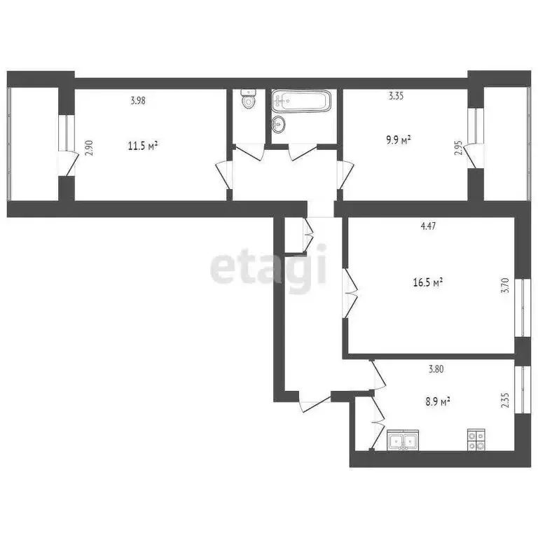 3-комнатная квартира: Белгород, Вокзальная улица, 19А (63 м) - Фото 0