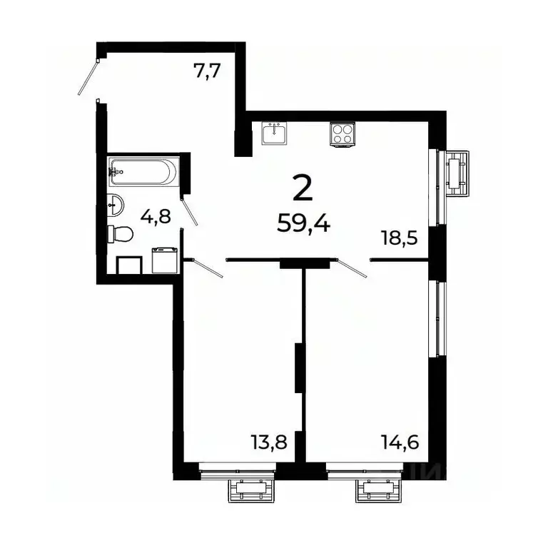 2-к кв. Нижегородская область, Нижний Новгород ул. Коперника, 15 (59.2 ... - Фото 1