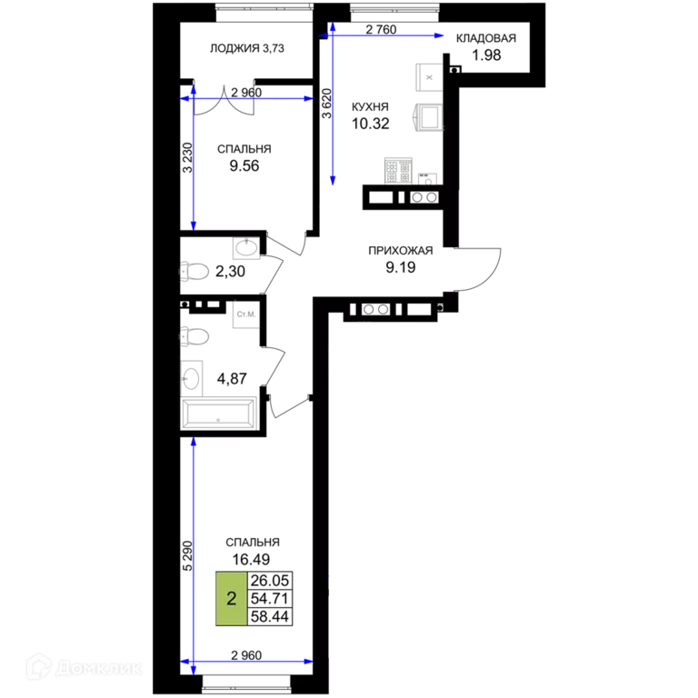 Продаётся 2-к квартира, 58.44 м - Фото 0