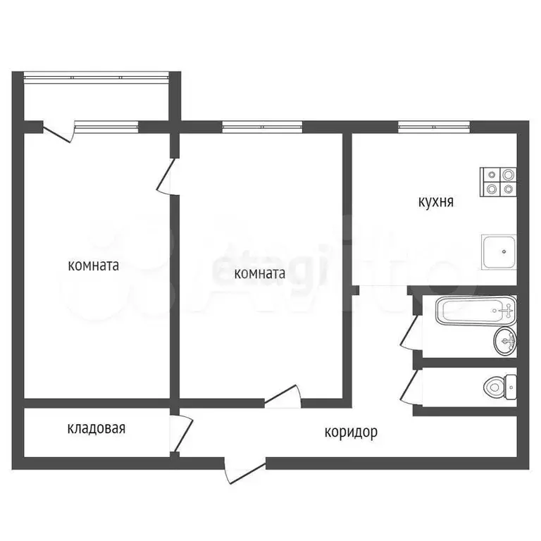 2-к. квартира, 42,9 м, 5/5 эт. - Фото 1