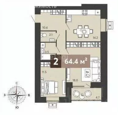 2-комнатная квартира: Пенза, улица Щербакова, 71 (64.4 м) - Фото 0