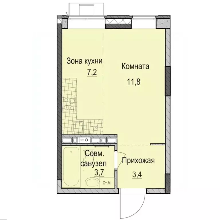 Студия Татарстан, Казань Ферма-2 жилмассив,  (26.1 м) - Фото 0