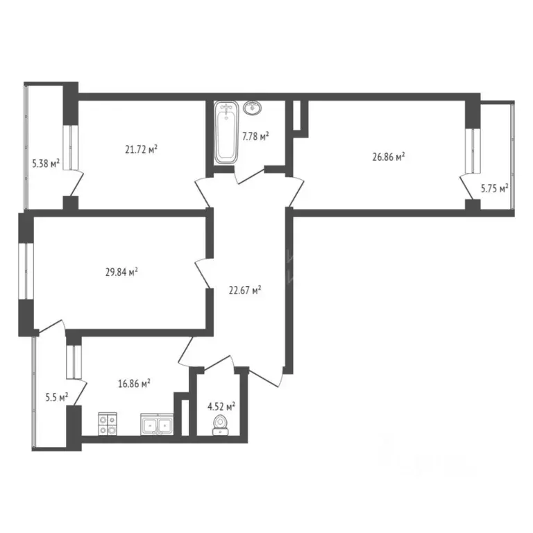 3-к кв. Тюменская область, Тюмень Северная ул., 3к2 (109.8 м) - Фото 1