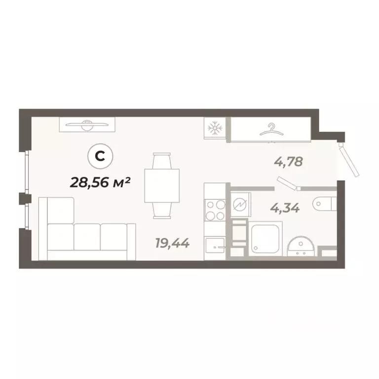 Студия Санкт-Петербург ул. Коли Томчака, 21Д (28.56 м) - Фото 1