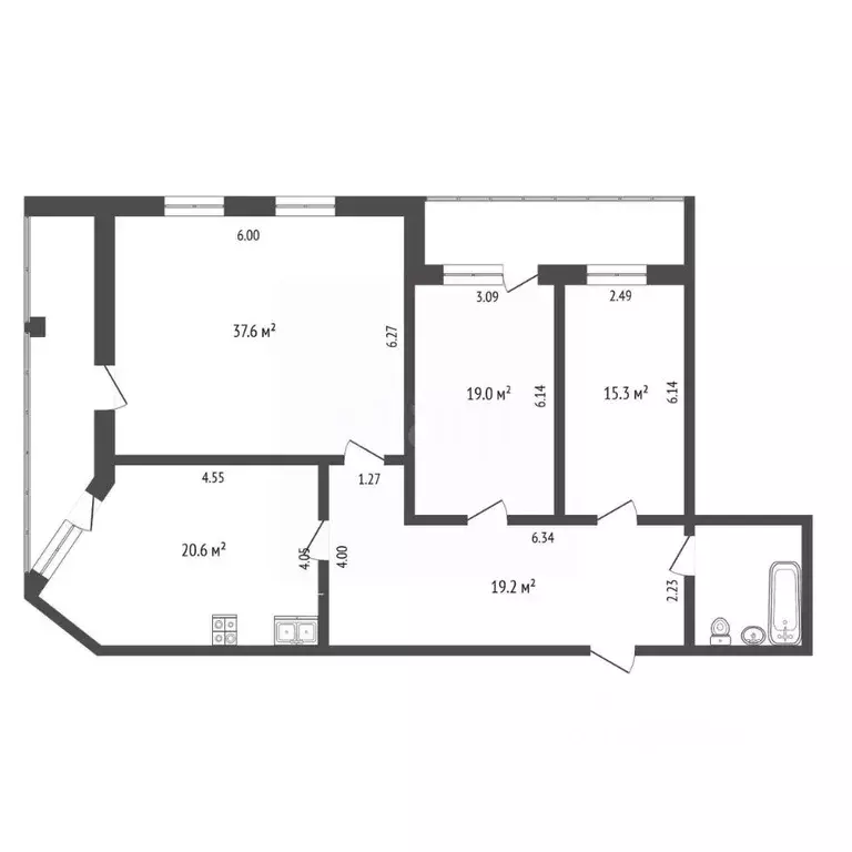 3-к кв. Тюменская область, Тюмень ул. Малыгина, 56 (118.0 м) - Фото 2