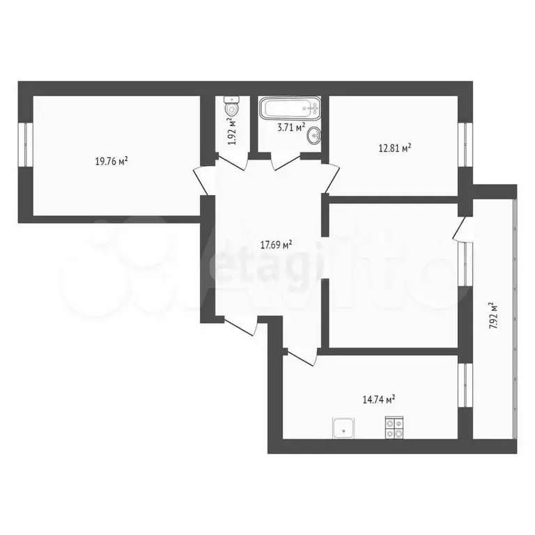 3-к. квартира, 90 м, 6/14 эт. - Фото 0