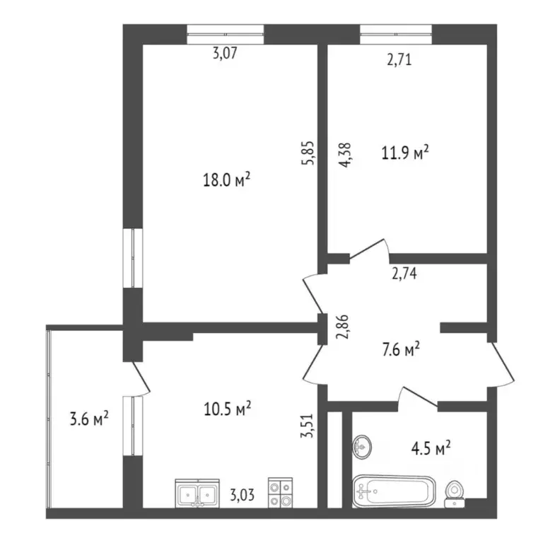 2-к кв. Тюменская область, Тюмень ул. Мельникайте, 125б (56.1 м) - Фото 1