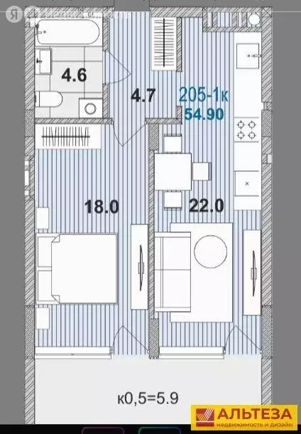 1-комнатная квартира: Зеленоградск, улица Гагарина, 87 (54.9 м) - Фото 0