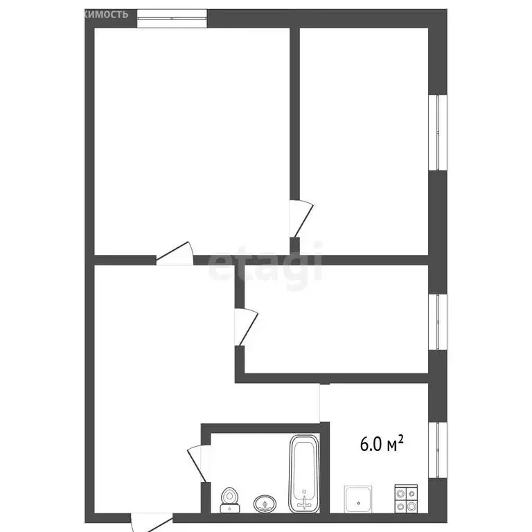 3-комнатная квартира: Меленки, улица Чкалова, 58 (51.6 м) - Фото 0