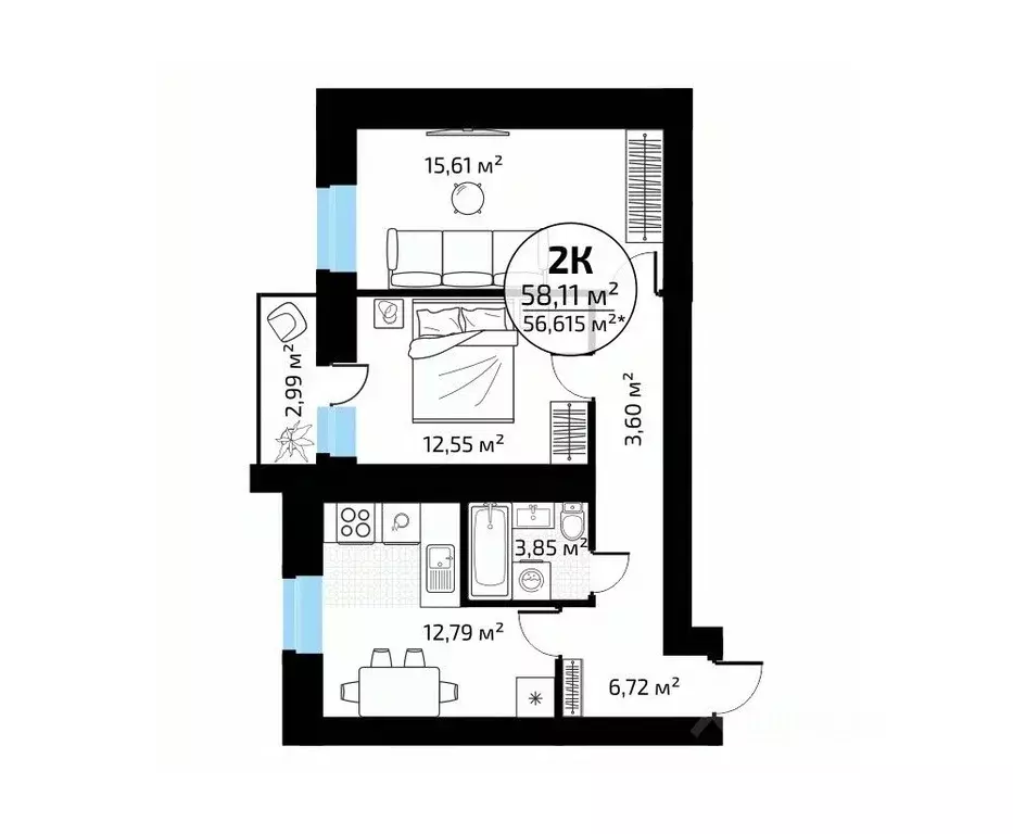 2-к кв. Самарская область, Самара пос. Мехзавод, Новая Самара мкр,  ... - Фото 1