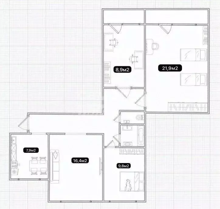 4-к кв. Омская область, Омск Городок Нефтяников мкр, ул. 50 лет ... - Фото 2