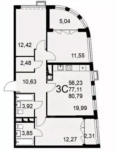 3-к кв. Тульская область, Тула ул. Федора Смирнова, 1 (80.79 м) - Фото 0