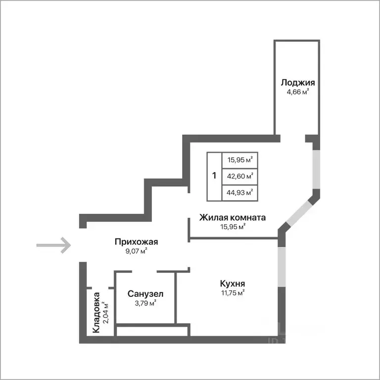 1-к кв. Калужская область, Калуга ул. Серафима Туликова, 4 (44.93 м) - Фото 0