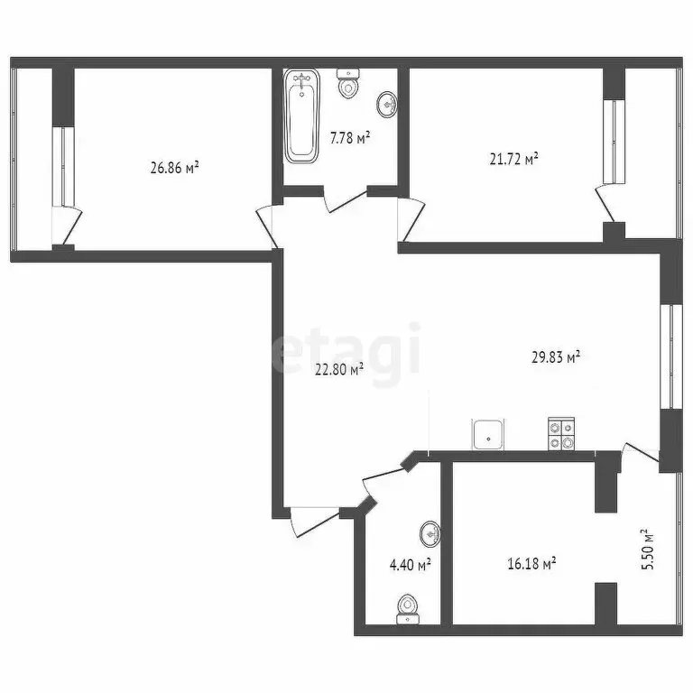 3-комнатная квартира: Тюмень, улица Малыгина, 90 (134 м) - Фото 1