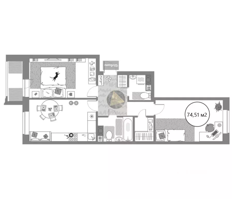 2-к кв. Санкт-Петербург просп. Авиаконструкторов, 54 (74.51 м) - Фото 2