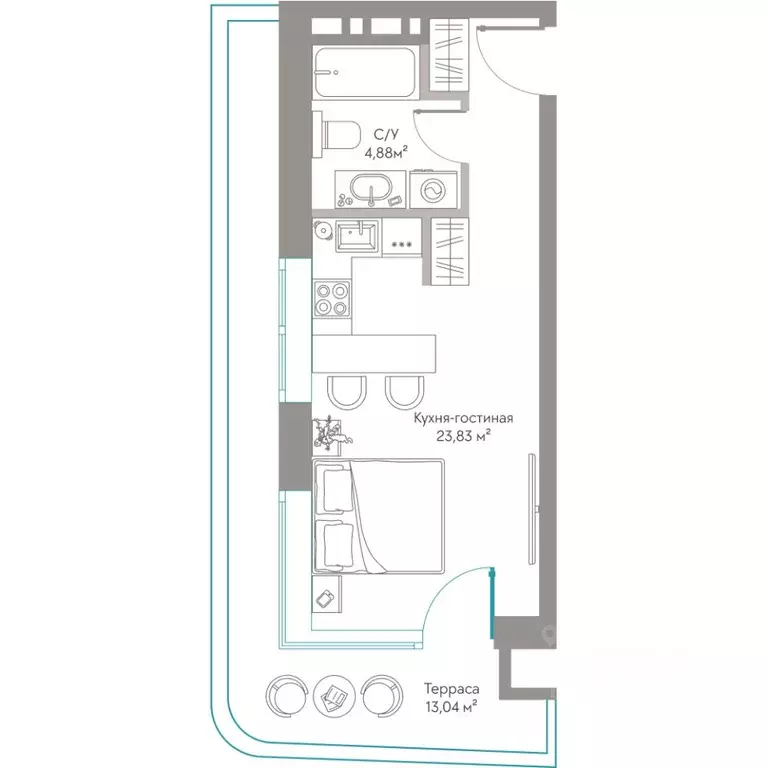 Студия Крым, Саки ул. Морская (41.75 м) - Фото 1