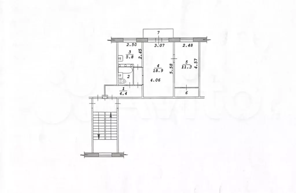 2-к. квартира, 45,6 м, 4/5 эт. - Фото 0
