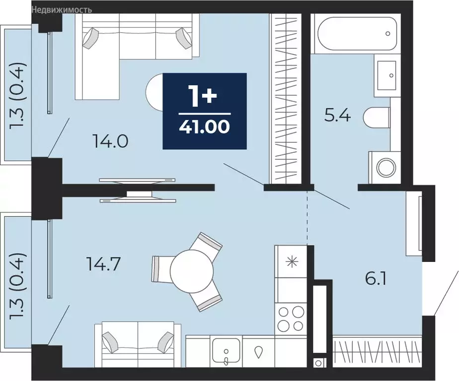 1-комнатная квартира: Тюмень, Ленинский округ (41 м) - Фото 1