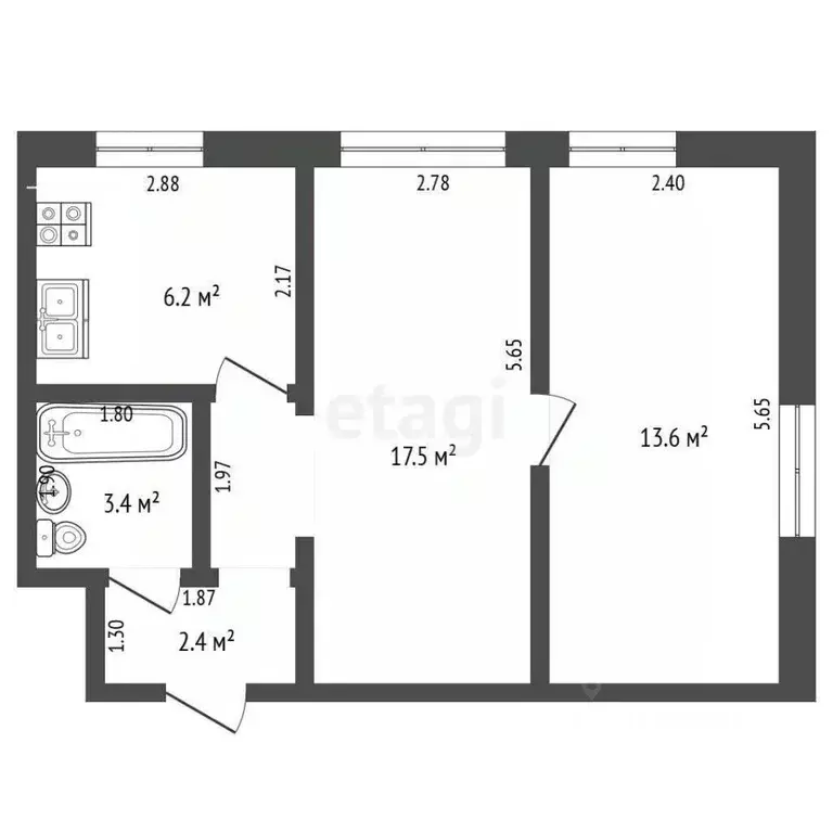 2-к кв. Самарская область, Самара ул. Чкаловский Спуск, 1 (43.1 м) - Фото 1