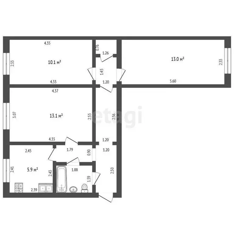 3-комнатная квартира: Тамбов, бульвар Энтузиастов, 32 (56 м) - Фото 0