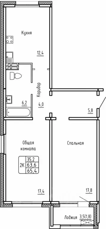 2-к кв. Новосибирская область, Новосибирск  (65.4 м) - Фото 0