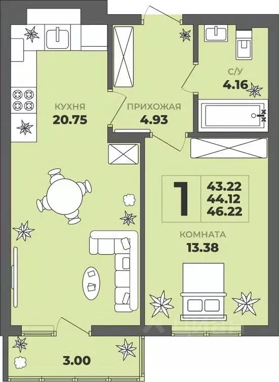 1-к кв. Калининградская область, Калининград ул. Генерала Толстикова, ... - Фото 1