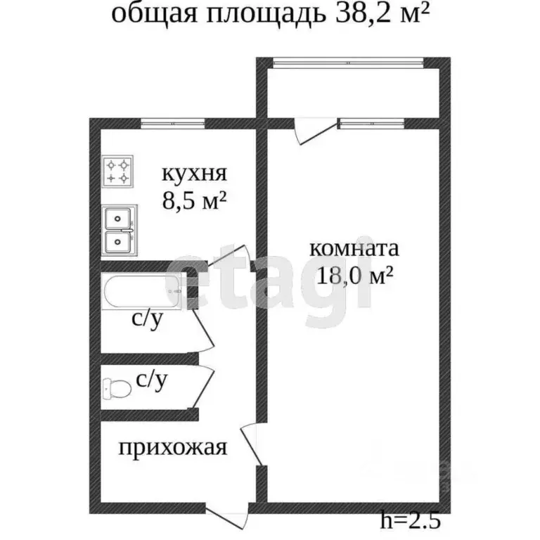 1-к кв. Воронежская область, Семилуки Транспортная ул., 12/5 (40.5 м) - Фото 2