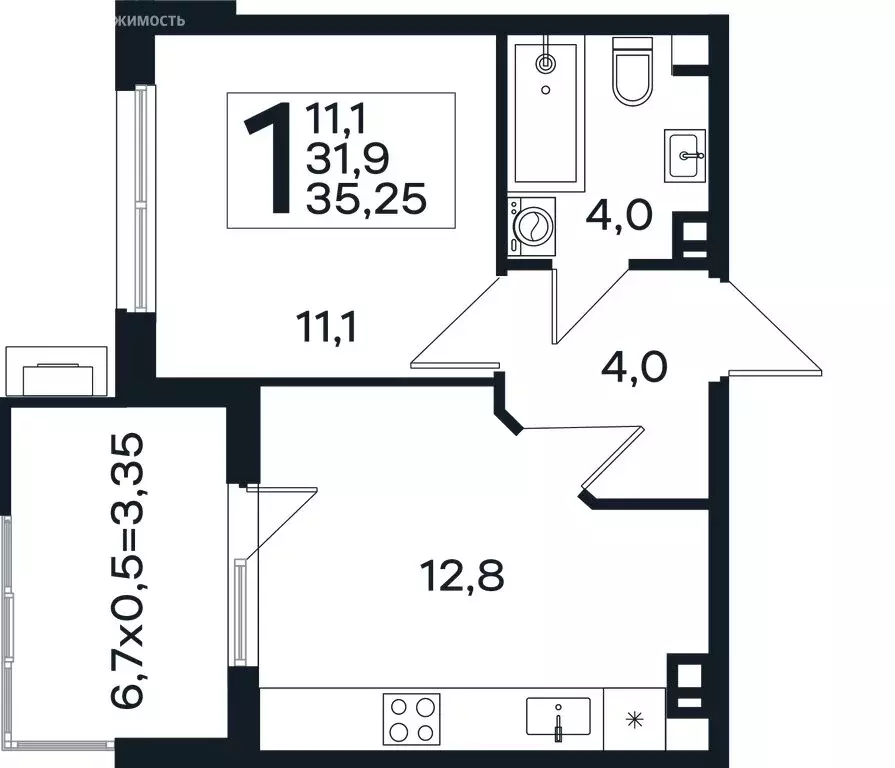 1-комнатная квартира: Краснодар, КП Новая Елизаветка (35.25 м) - Фото 0