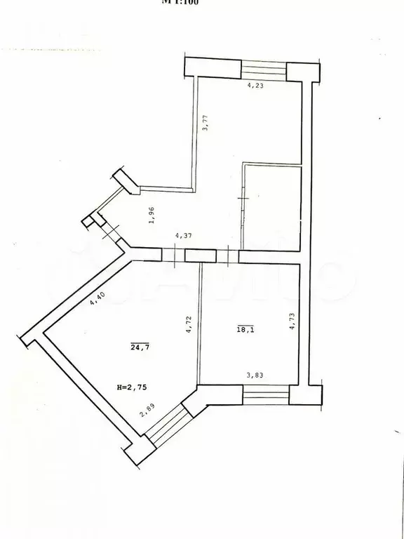 2-к. квартира, 76,1 м, 1/9 эт. - Фото 0