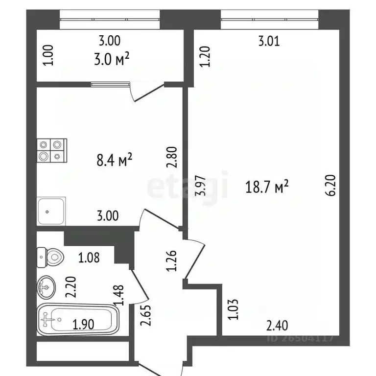 1-к кв. Севастополь ш. Лабораторное, 33к2 (33.8 м) - Фото 2