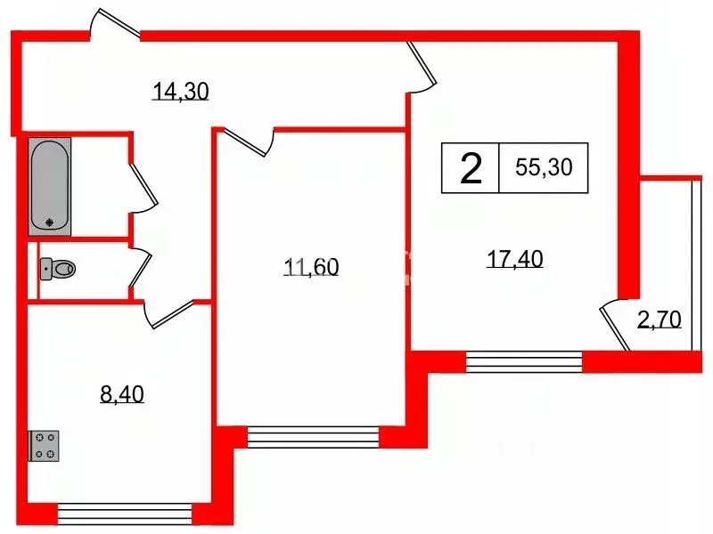 2-к кв. Санкт-Петербург Комендантский просп., 40К2 (55.3 м) - Фото 1