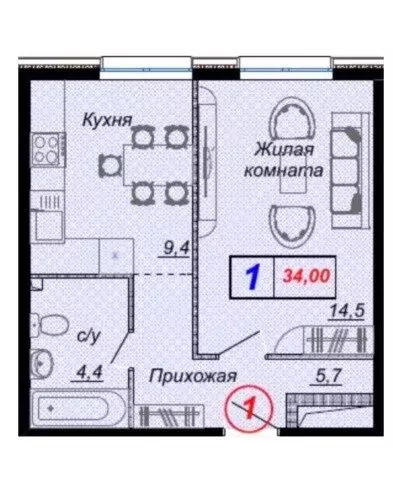 1-комнатная квартира: Краснодарский край, городской округ Сочи, ... - Фото 0
