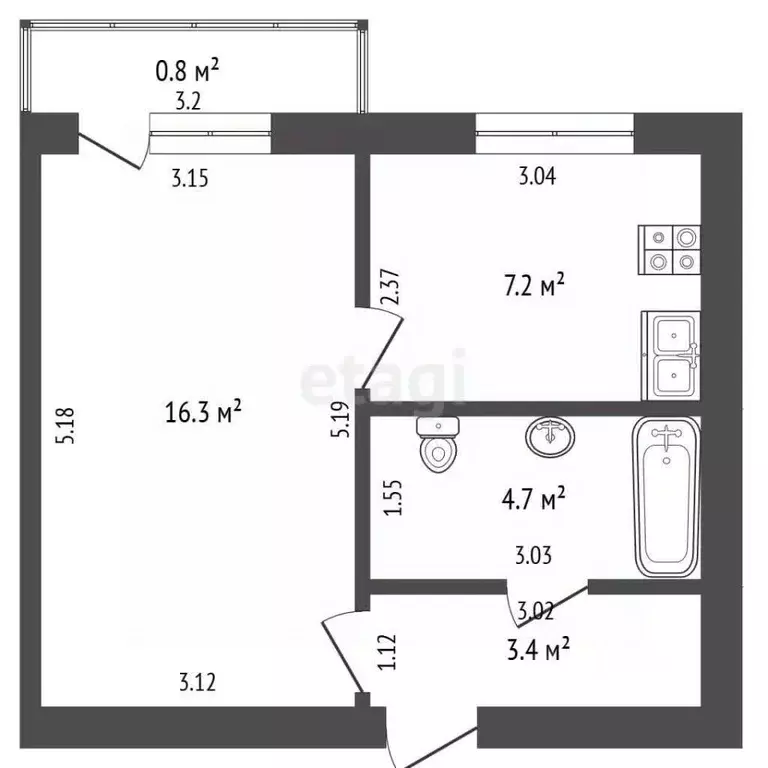 1-к кв. Татарстан, Альметьевск ул. Ризы Фахретдина, 57Е (32.0 м) - Фото 1