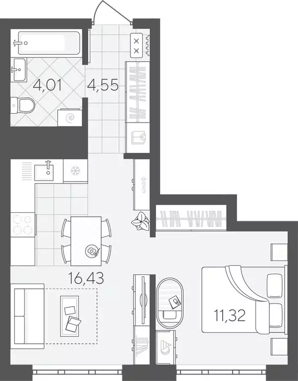 1-комнатная квартира: Тюмень, улица Вадима Бованенко, 7 (36.3 м) - Фото 1
