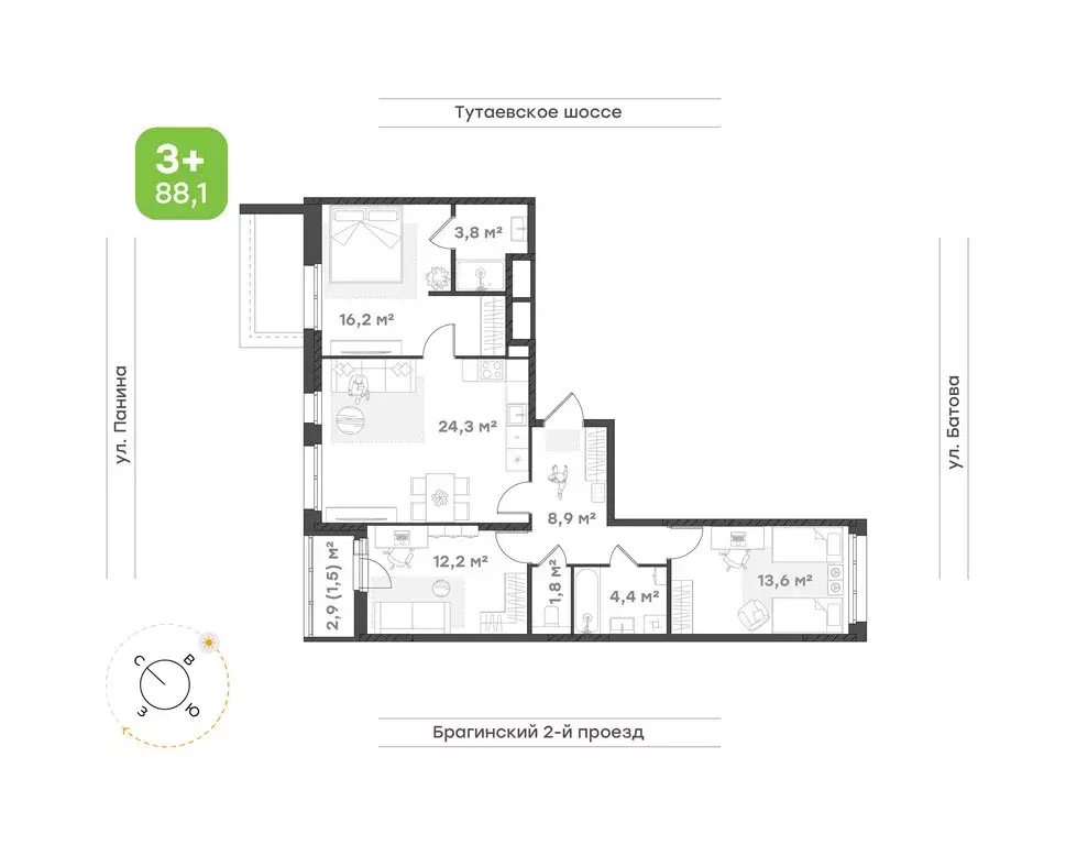 3-комнатная квартира: Ярославль, Северный жилой район, 9-й микрорайон, ... - Фото 1