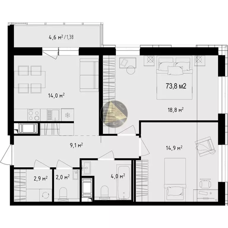 2-комнатная квартира: Санкт-Петербург, Суздальское шоссе, 18к4 (73.8 ... - Фото 1