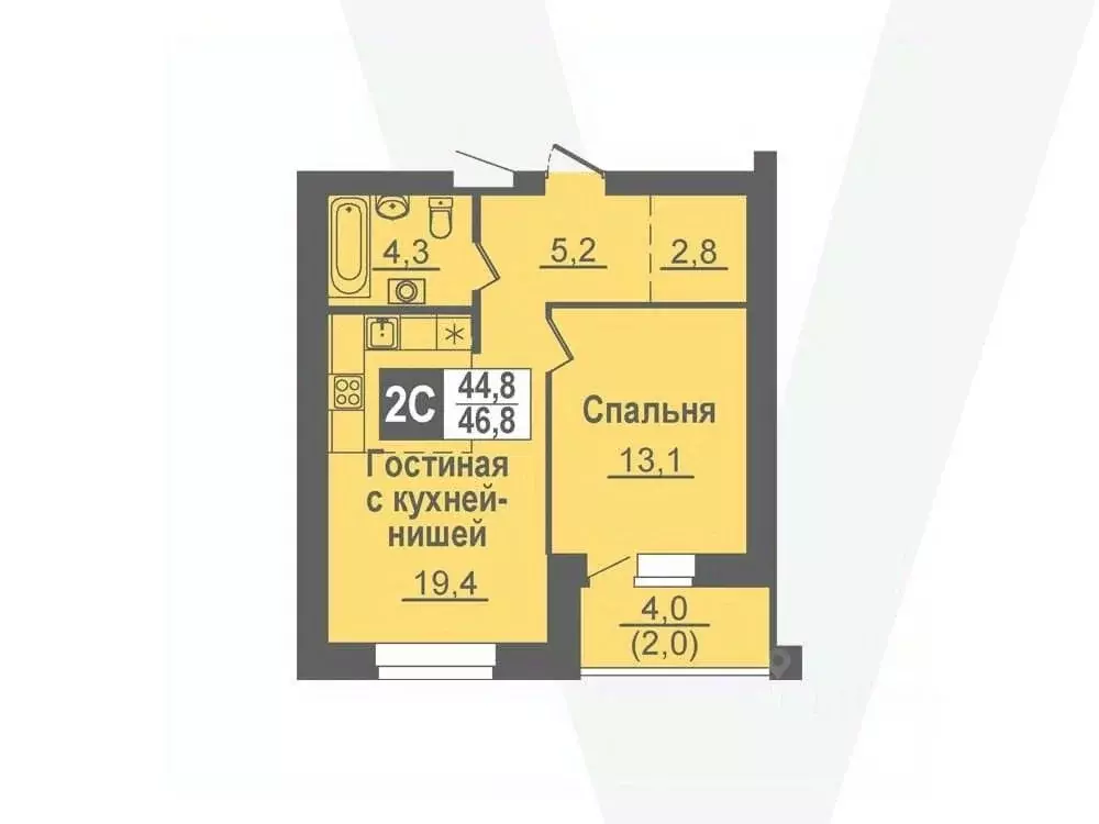 2-к кв. Новосибирская область, Кольцово рп ул. Благовещенская, 2 (46.8 ... - Фото 0
