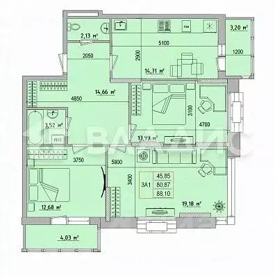 3-к кв. Белгородская область, Белгород Славянская ул., 7 (88.1 м) - Фото 1