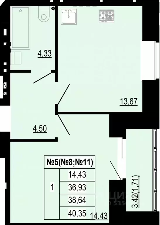1-к кв. Костромская область, Кострома ул. Войкова, 34 (38.64 м) - Фото 0