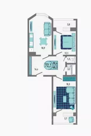 2-к кв. Липецкая область, Липецк Ленина-Соборная пл. (72.1 м) - Фото 2